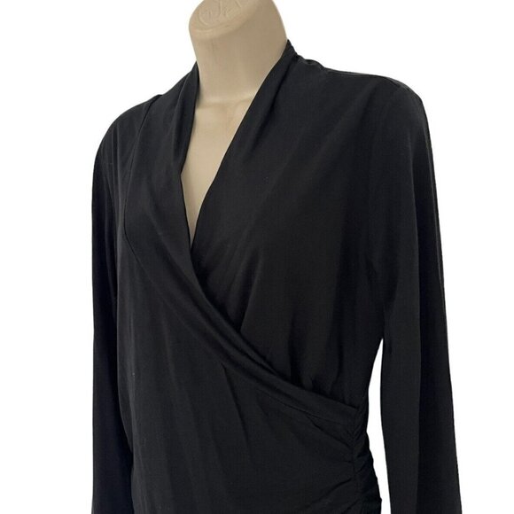 Boden Womens Sz 6 Long Black Long Sleeve Surplice Faux Wrap Ruched Side Dress 6L - Picture 2 of 8